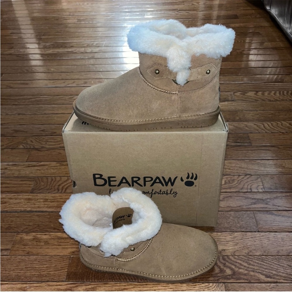 BearPaw Wren Faux Shearling Lined Bootie Hickory Brown Suede Women’s Size 10